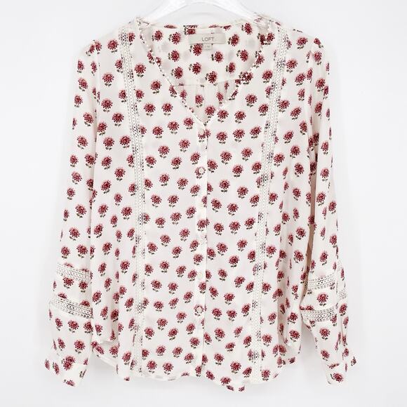 Loft Garden V-Neck Breezy Pleated Peasant Floral Feminine Cottagecore Blouse Top - Picture 1 of 7